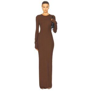 Eterne Long Sleeve Crewneck Maxi Dress in Chocolate Small New Womens Stretch